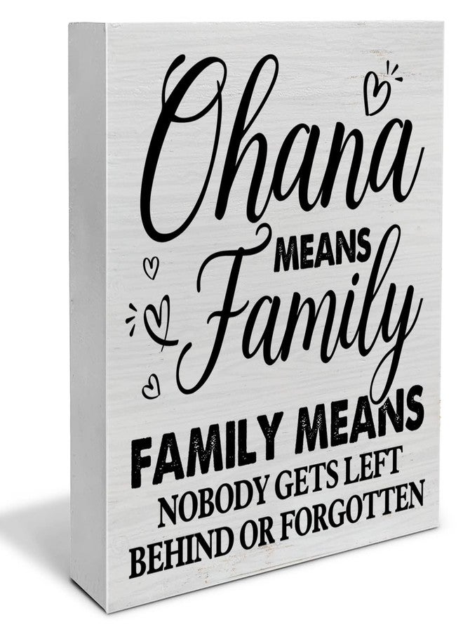PIXCEOS Family Quote Decorative Wooden Box Sign Ohana Means Family Wood Block Plaque Decor Farmhouse Home Shelf or Wall Display 5x5 Inches - Image 1